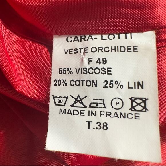 Cara Lotti Woven Open Blazer Jacket Size 38 Red Buckle Strap Detail Linen Blend - Picture 4 of 4